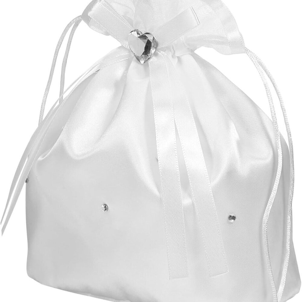 White Satin Bridal Bridesmaid Dolly Bag Wedding Handbag with Pearls